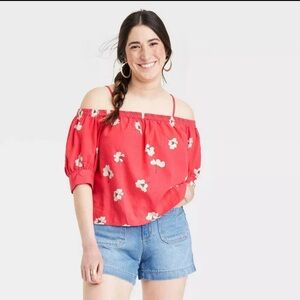 Universal thread NWT red linen off the shoulder blouse women’s small